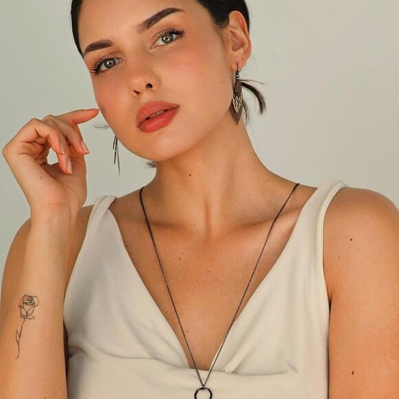 Gold Silver Two Tone Leaf Pendant Necklace Long Chic Sweater Chain - Picture 4 of 9